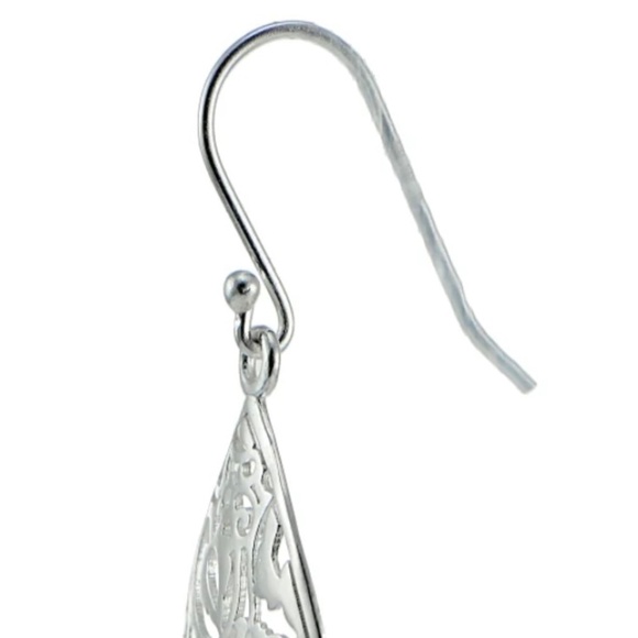 New Lite Sterling Silver Filigree Dangling Teardrop Earrings Fishhook Backings - Picture 3 of 6
